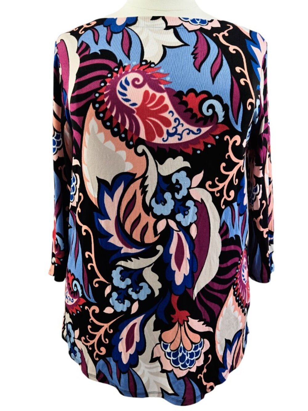 Chico's Travelers Multicolor Floral Paisley Bateau Neck Slinky Knit Tunic